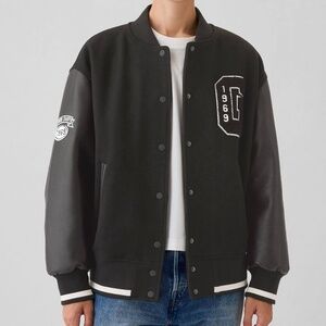 NWT Gap Varsity Classic Jacket Black Wool Blend Size M Petite